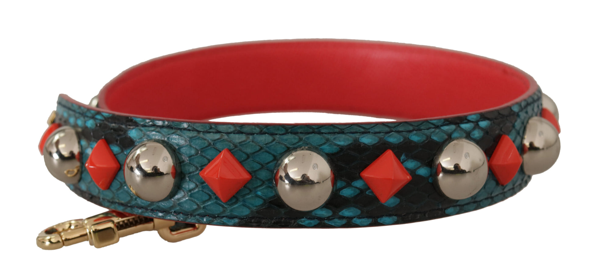 Red and blue bracelet with silver beads and red stones