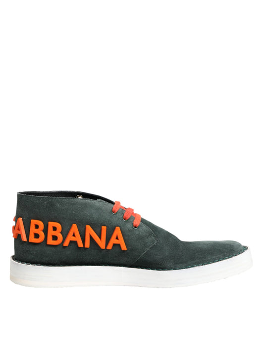 Black sneaker with red logo on side