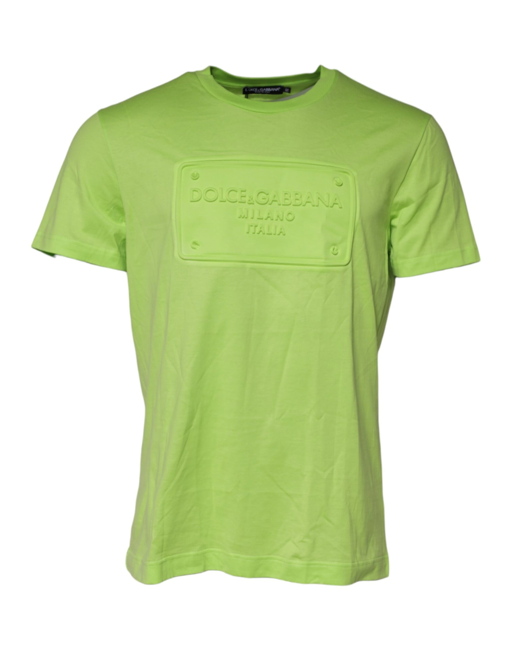 Bright yellow short sleeve t-shirt with white logo on front