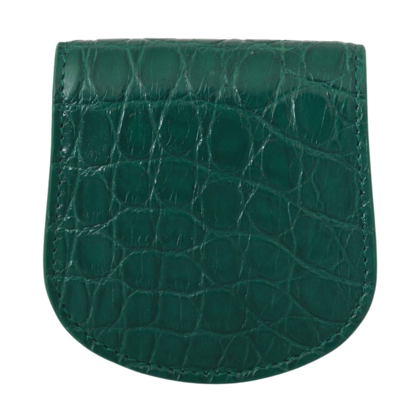 Green leather wallet with a pocket on the front