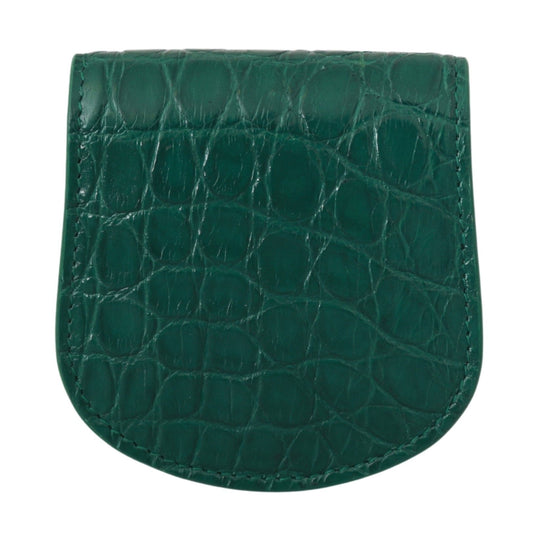 Green leather wallet with a pocket on the front