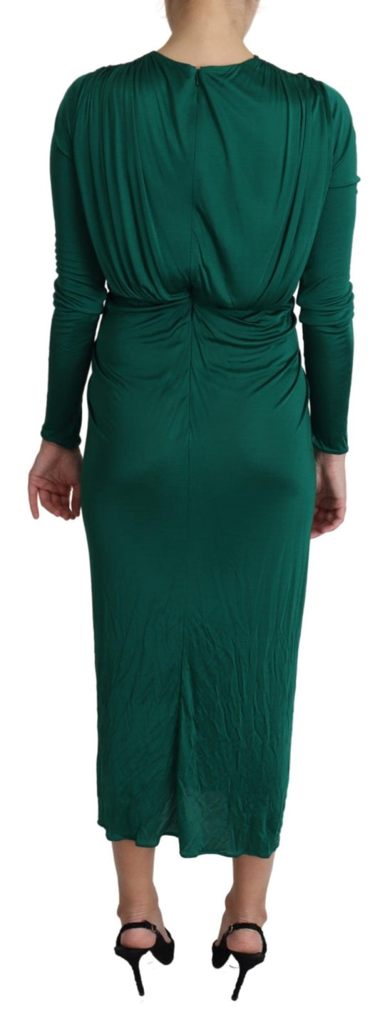 A green fitted silhouette midi dress with a viscose fabric, designed by Dolce & Gabbana