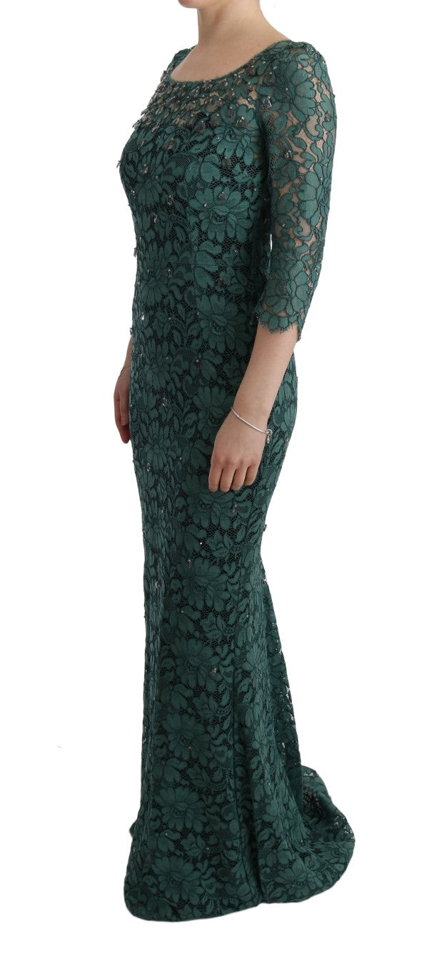 Long green lace dress