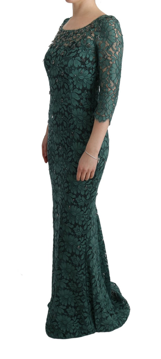Long green lace dress