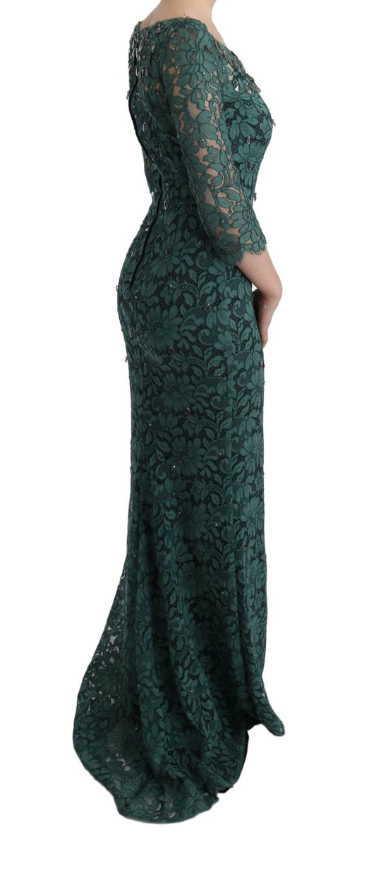 Long black lace dress with train
