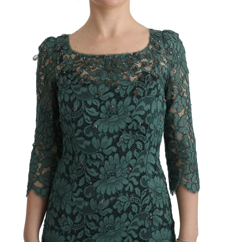 Green lace dress with long sleeves