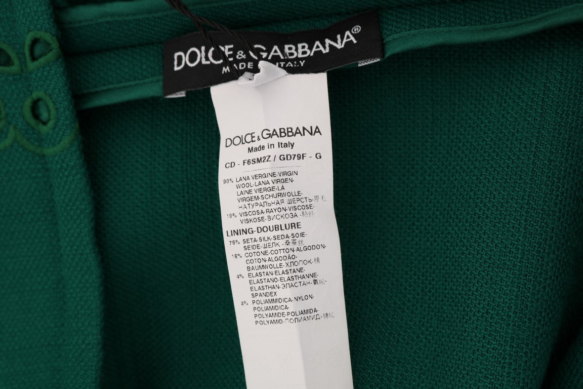 A green floral cutout silk wool dress by Dolce & Gabbana