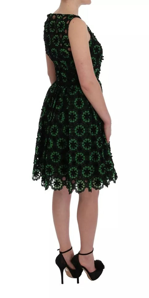 A green floral ricamo a-line shift dress by Dolce & Gabbana
