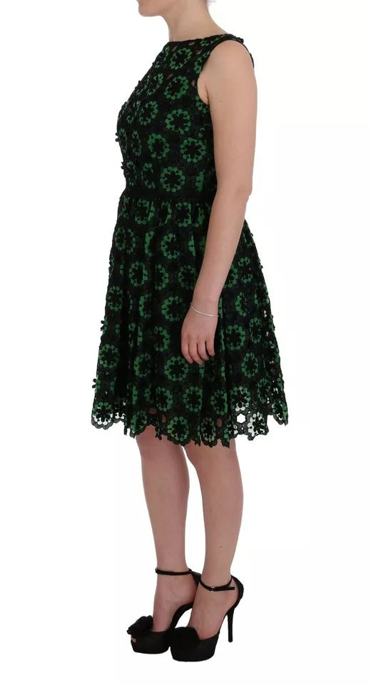 A green floral ricamo a-line shift dress by Dolce & Gabbana