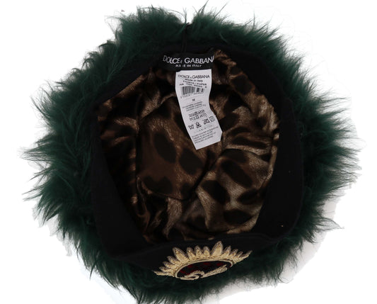 Green and brown hat with feathers