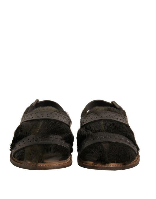 Pair of furry black sandals