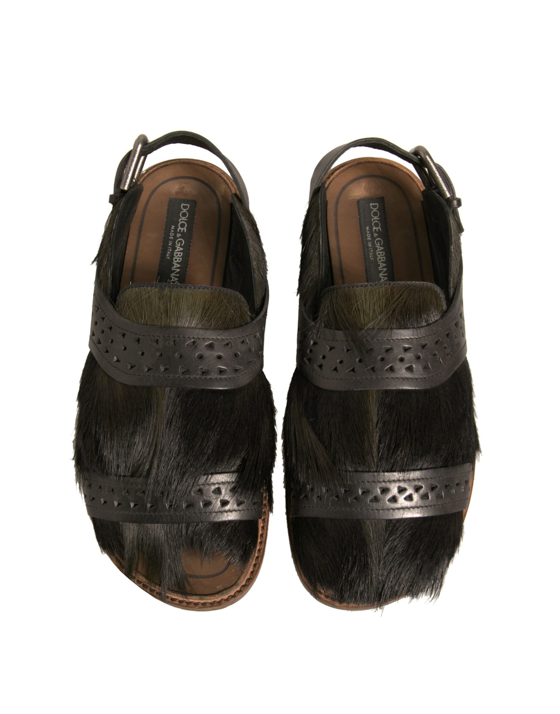 Pair of furry sandals with straps