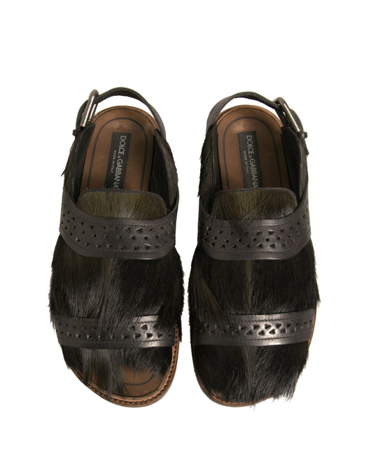 Pair of furry sandals with straps