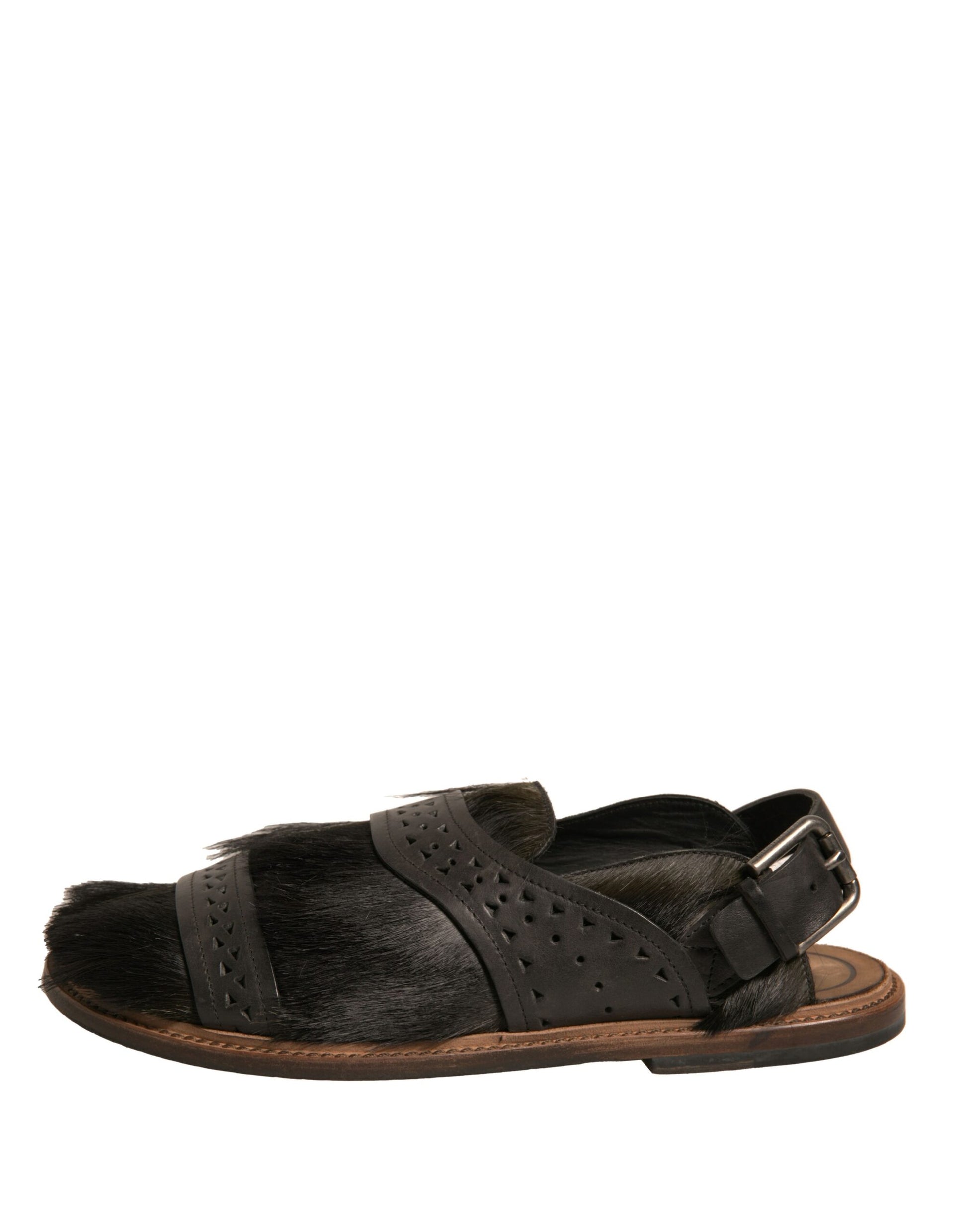 Brown leather sandal with strap over foot