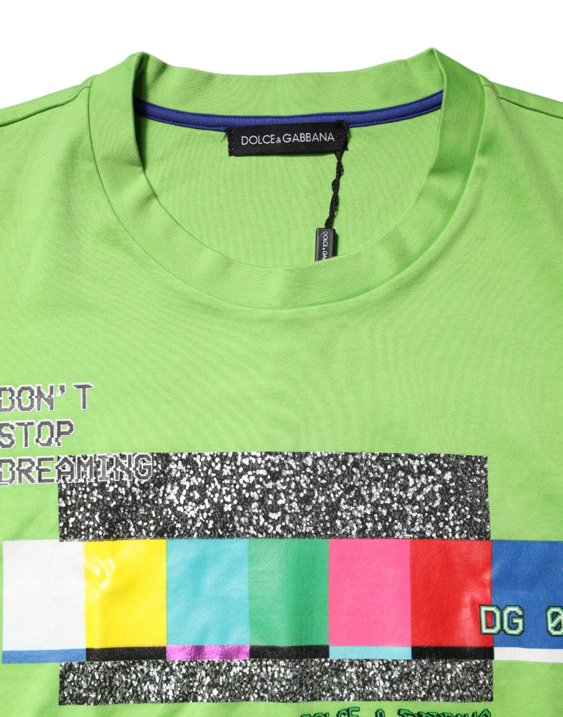 Green t-shirt with graphic design on front