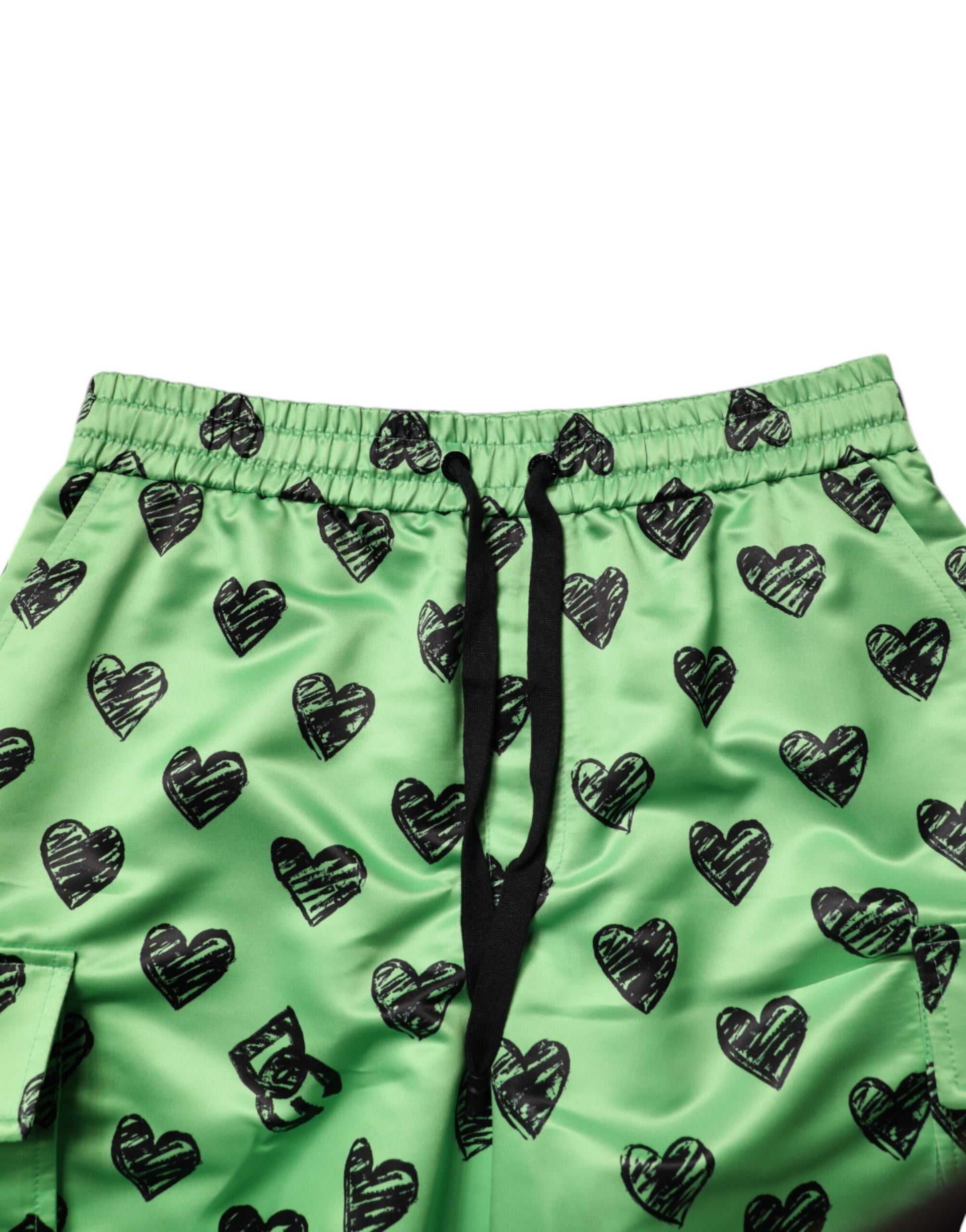 Green heart print cargo men's bermuda shorts
