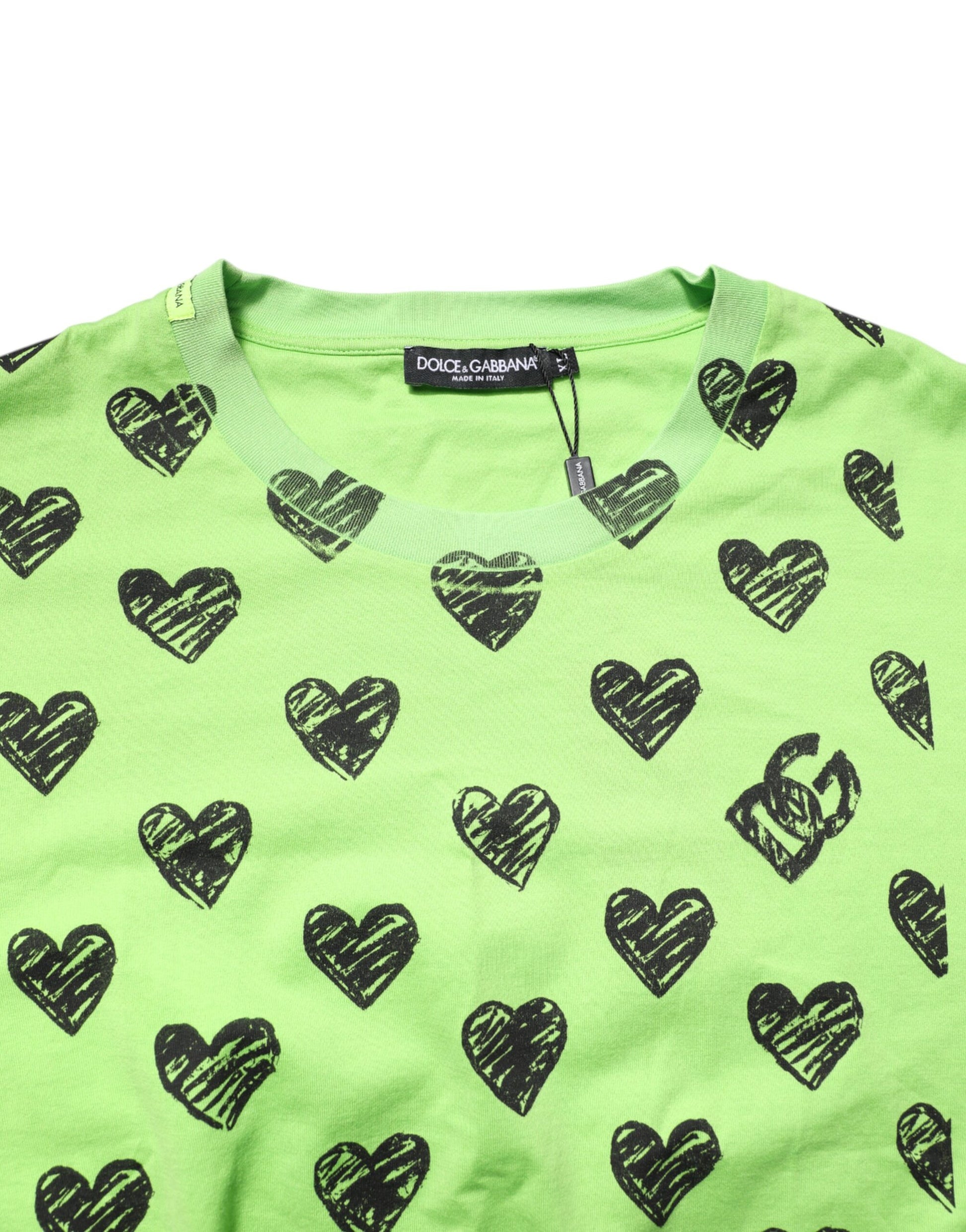 Green shirt with black hearts pattern