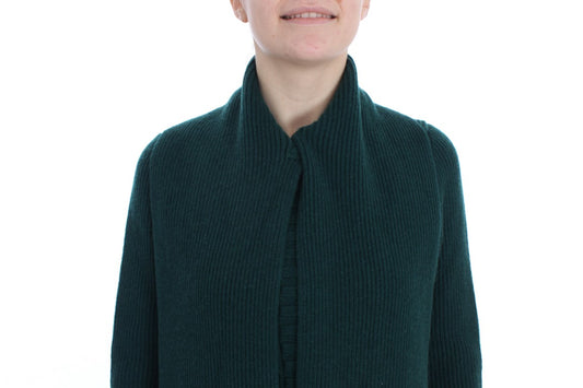 Woman wearing dark green sweater