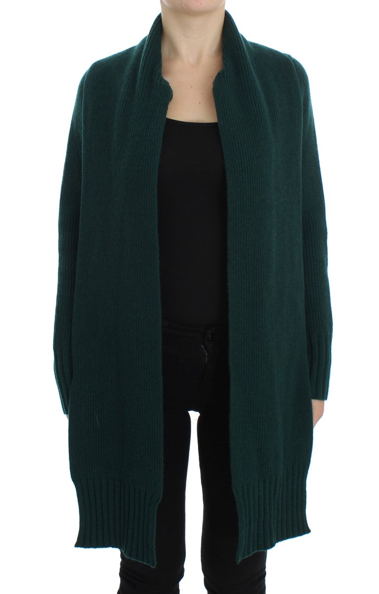 Green knit sweater worn by woman