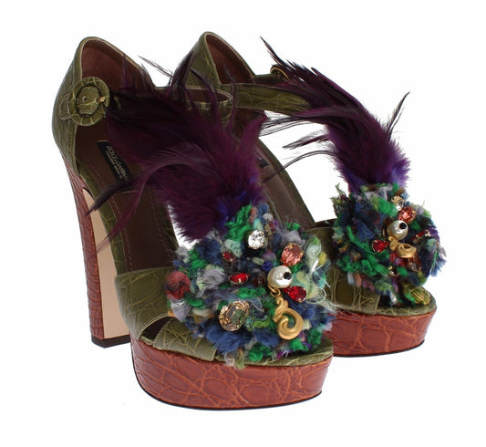 Pair of women's shoes with embellishments and high heels