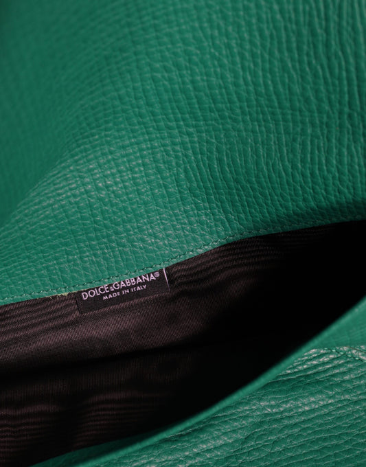 Green leather material with a label on it