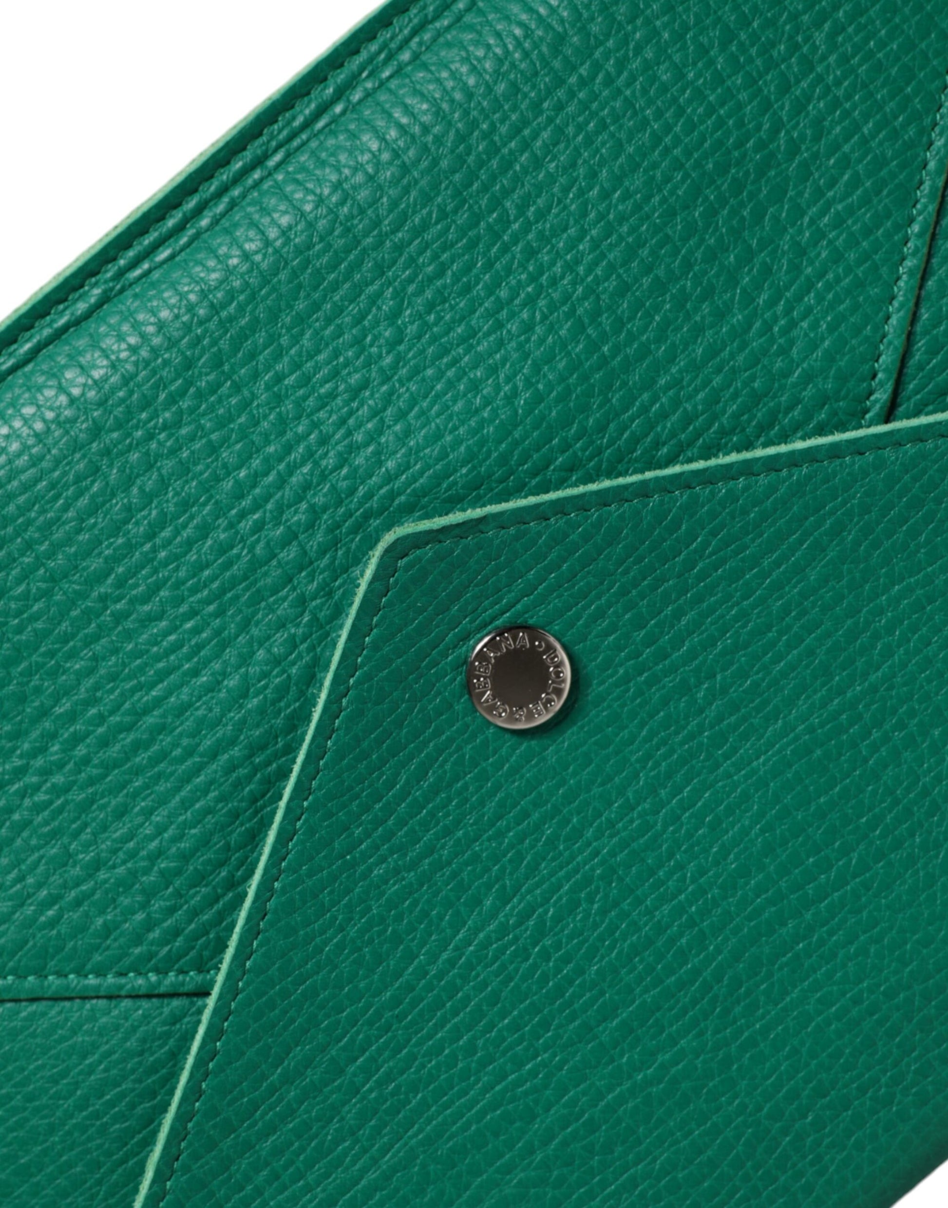 Green leather wallet with button closure