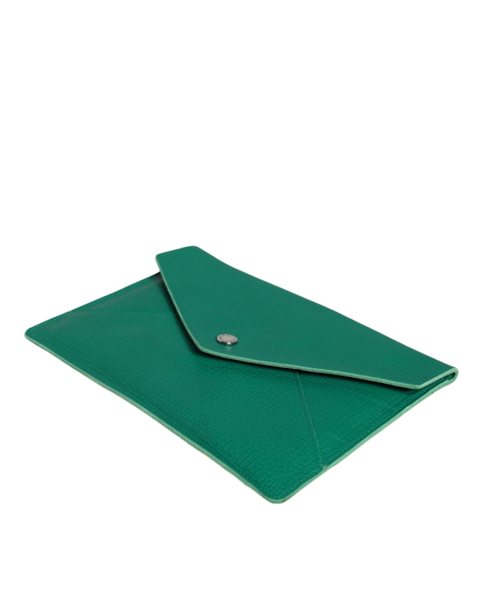 Green leather wallet with button closure