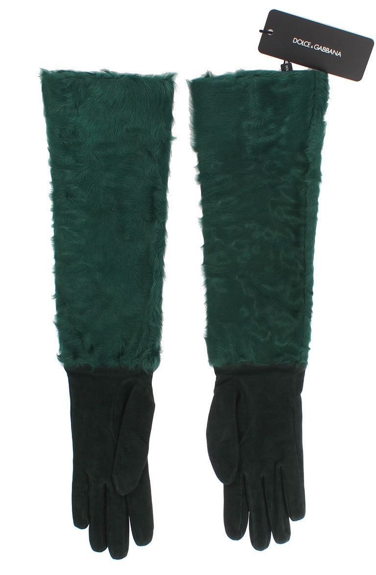 Pair of black gloves with fur trim