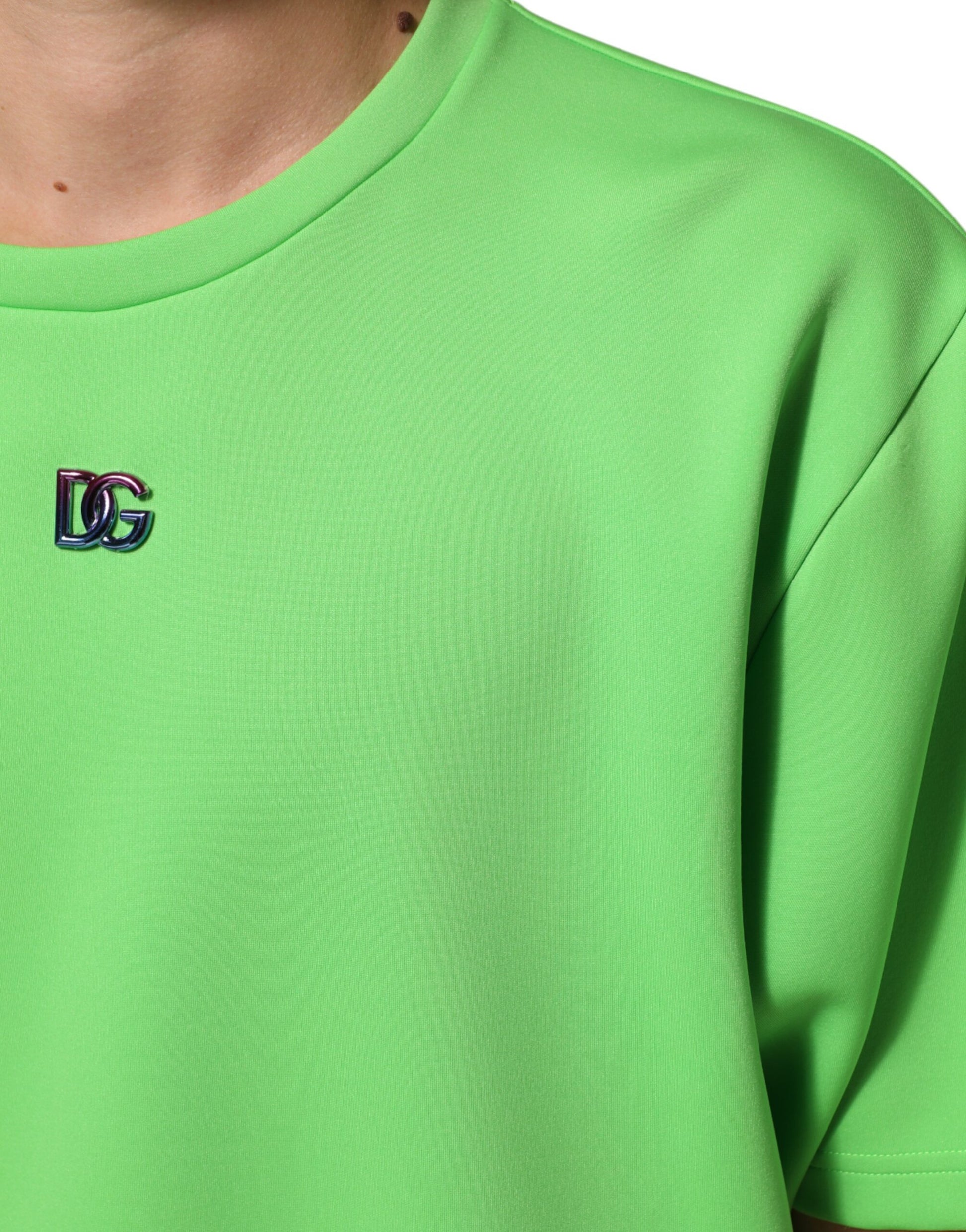 Green short sleeve shirt with logo on front