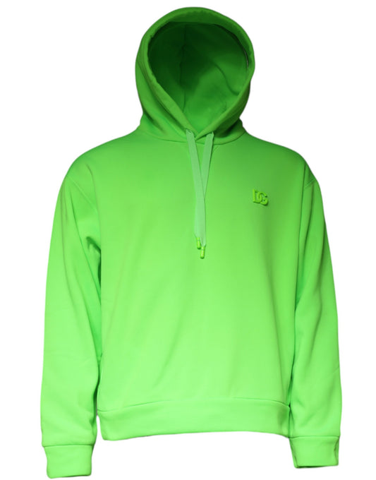 Bright green hoodie with white drawstrings