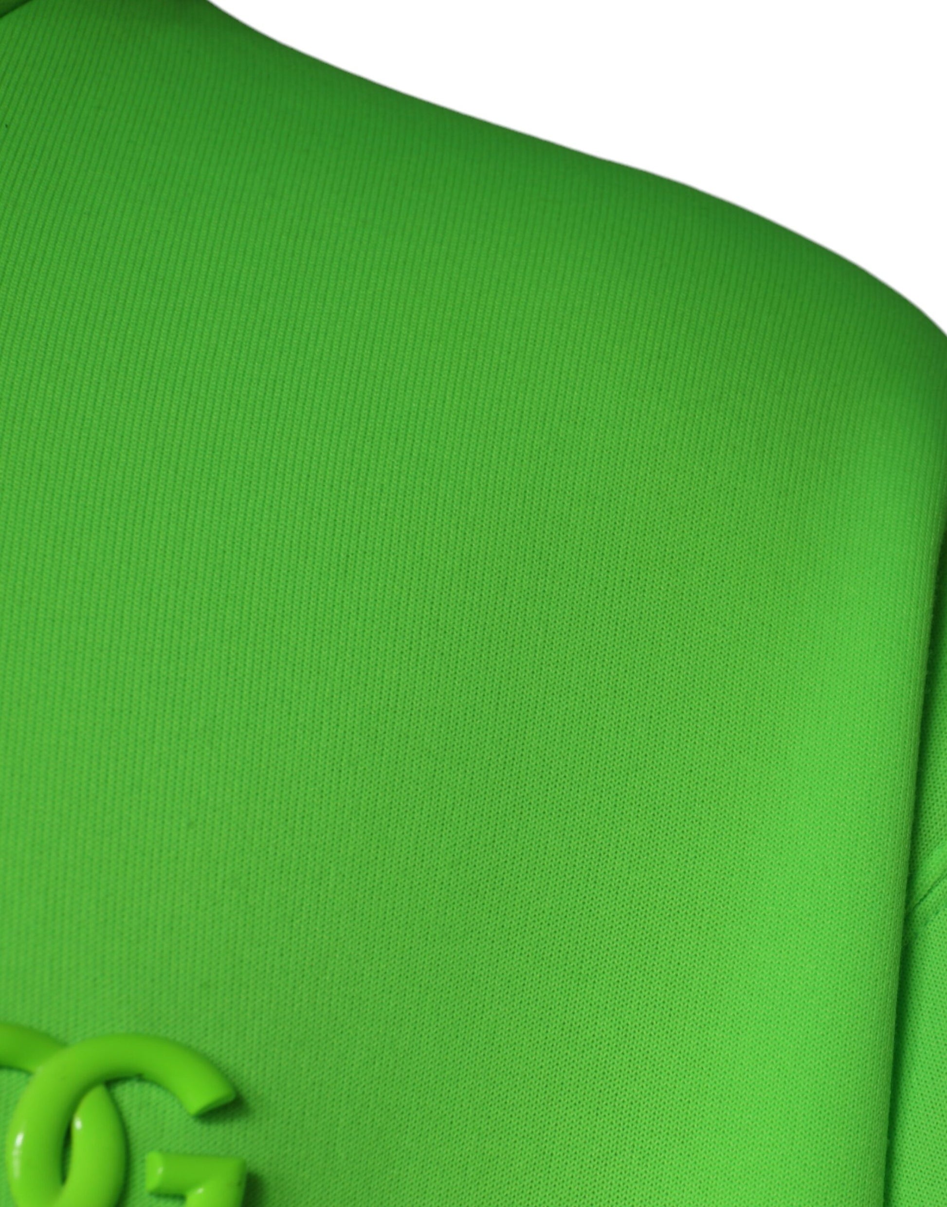 Green fabric with yellow logo on sleeve