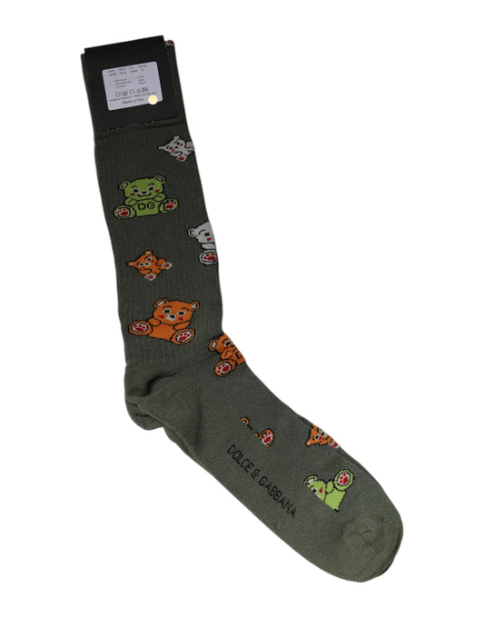 Green sock with cartoon character pattern