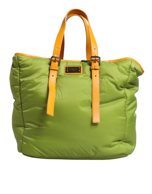 Green and yellow tote bag with straps