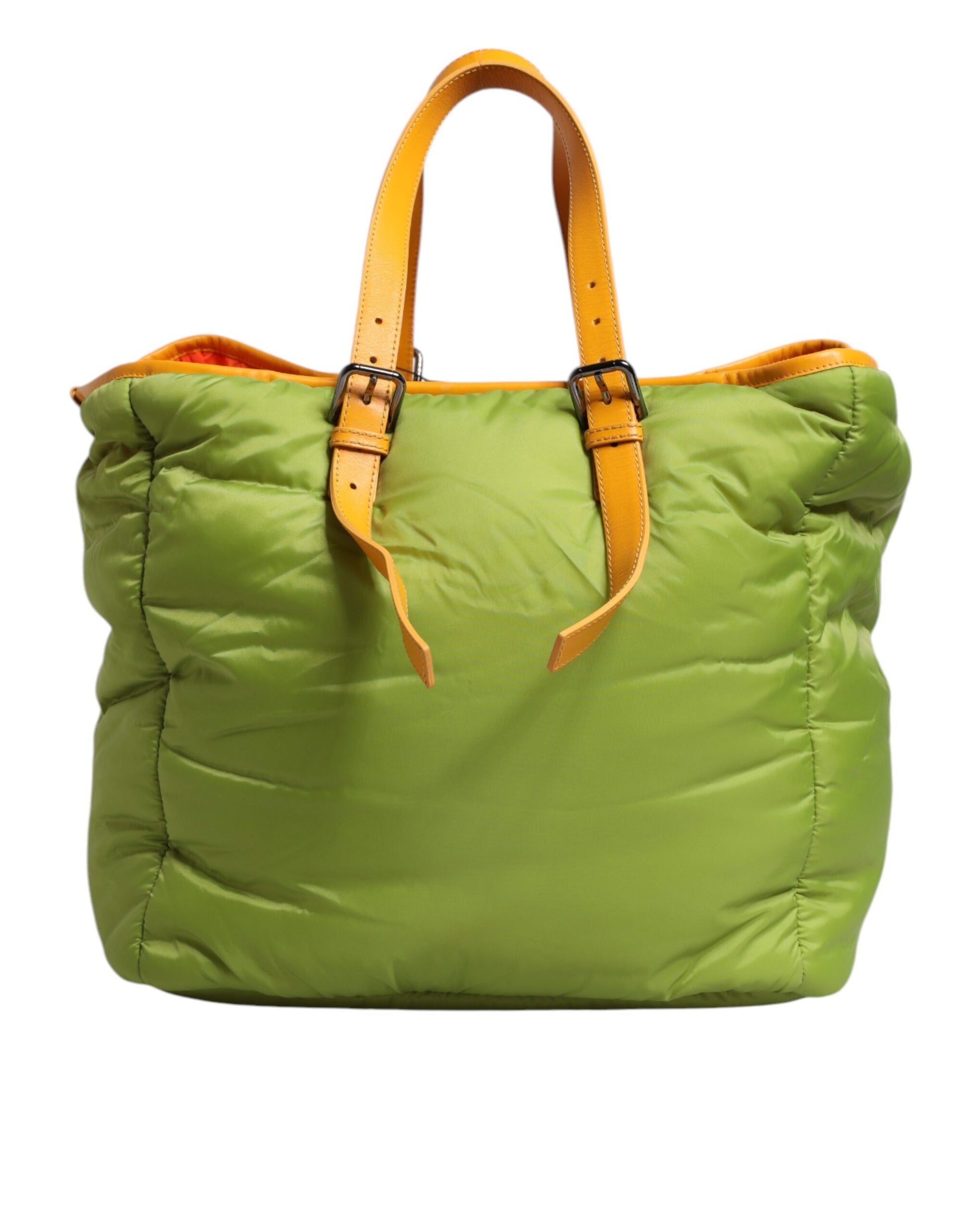 Green and orange tote bag with straps
