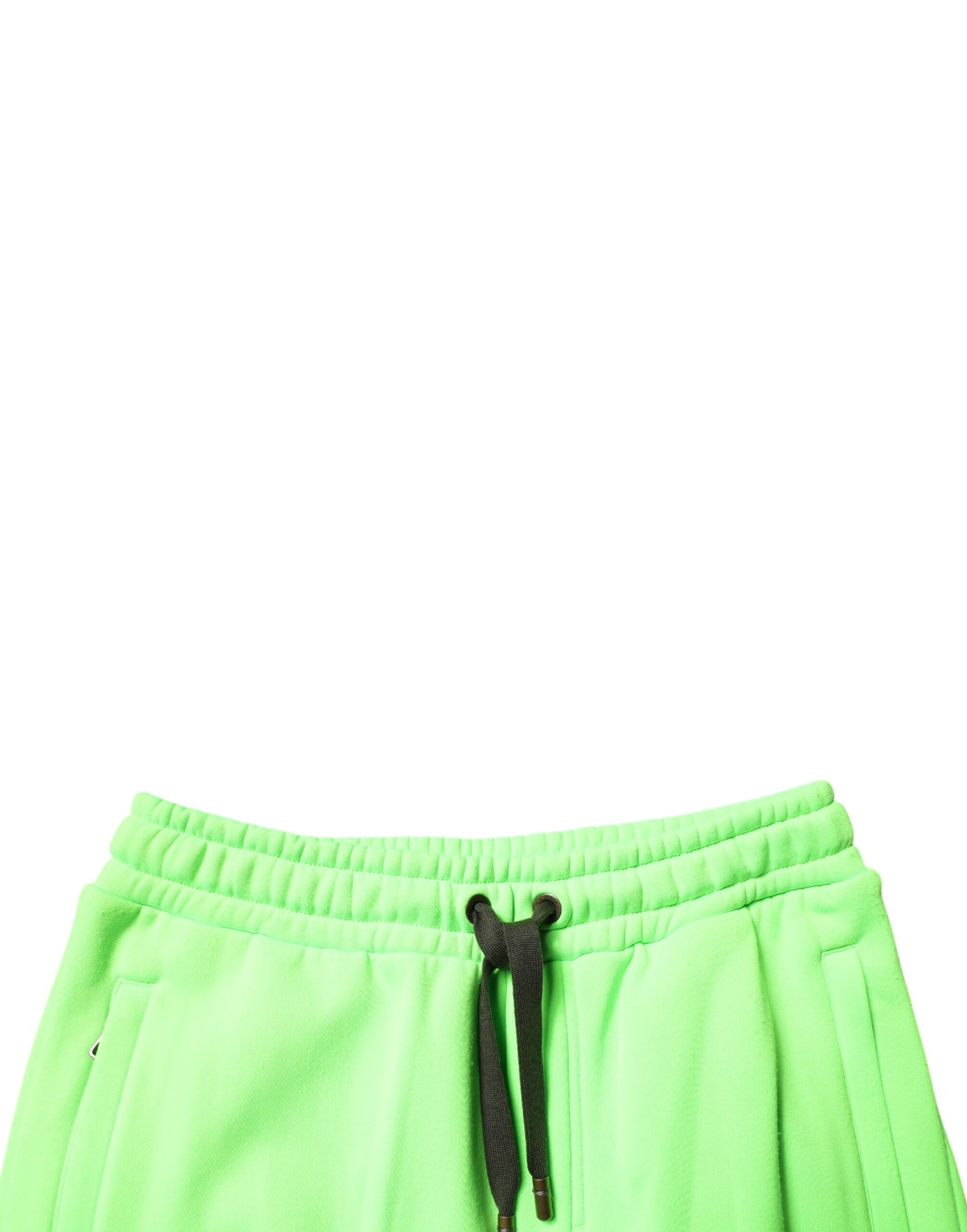 Green camo cargo shorts with black drawstring
