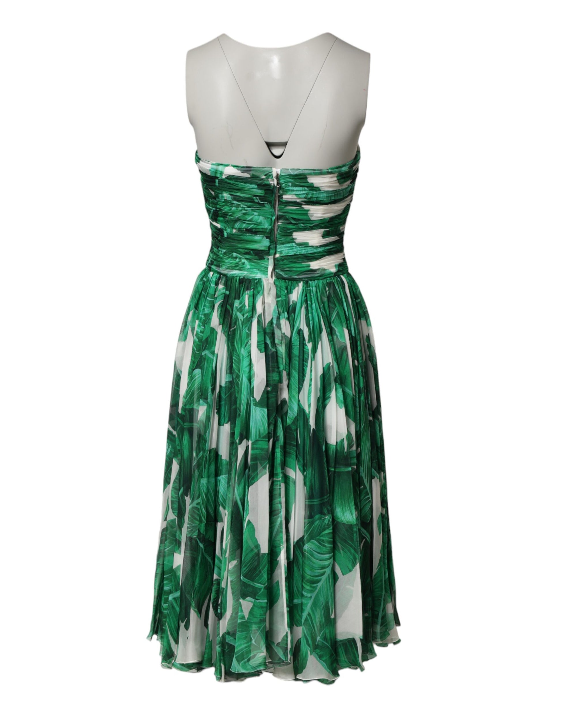 A green pineapple embellished dress with banana leaf pattern, designed by Dolce & Gabbana
