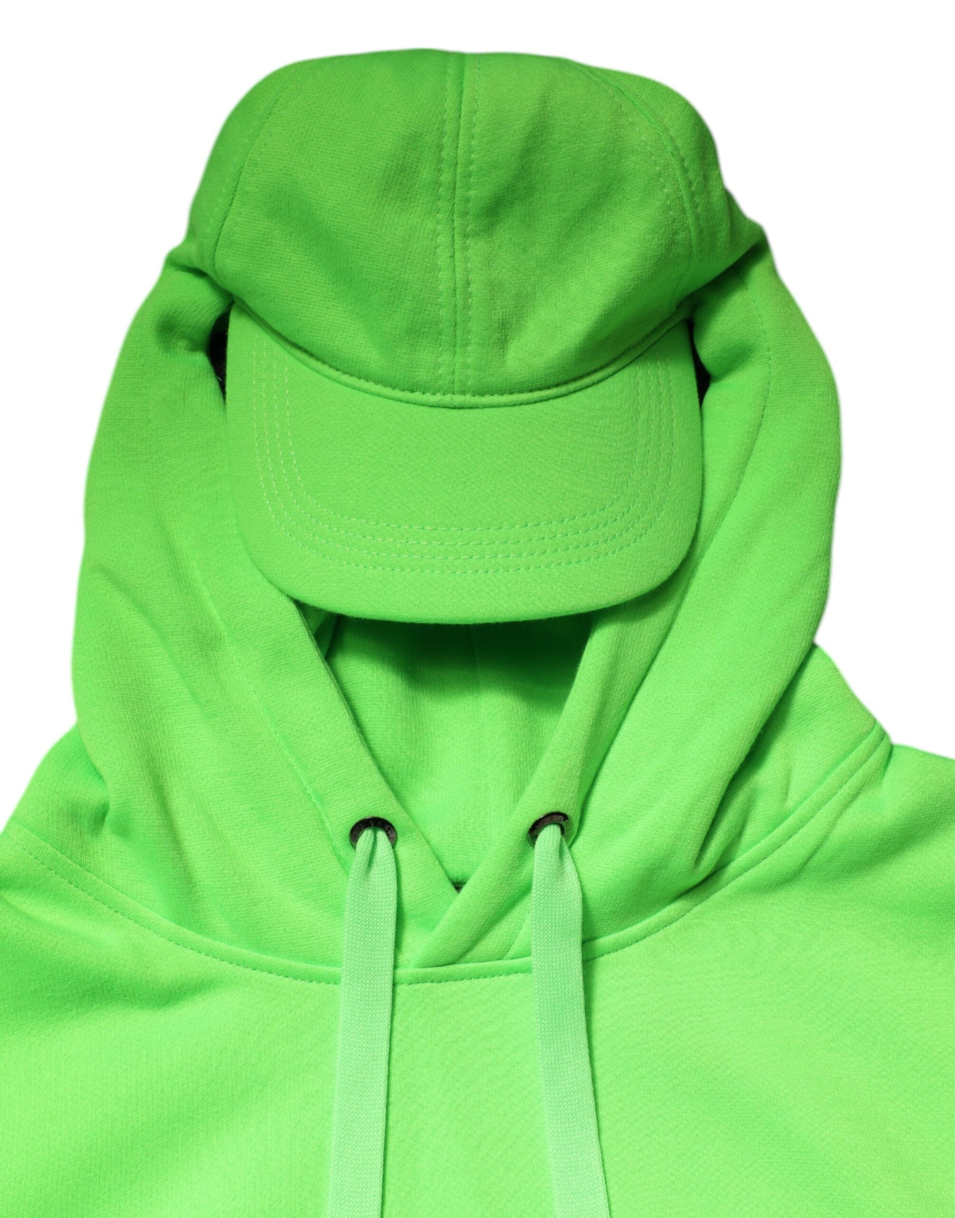 Green hooded sweatshirt with a matching cap