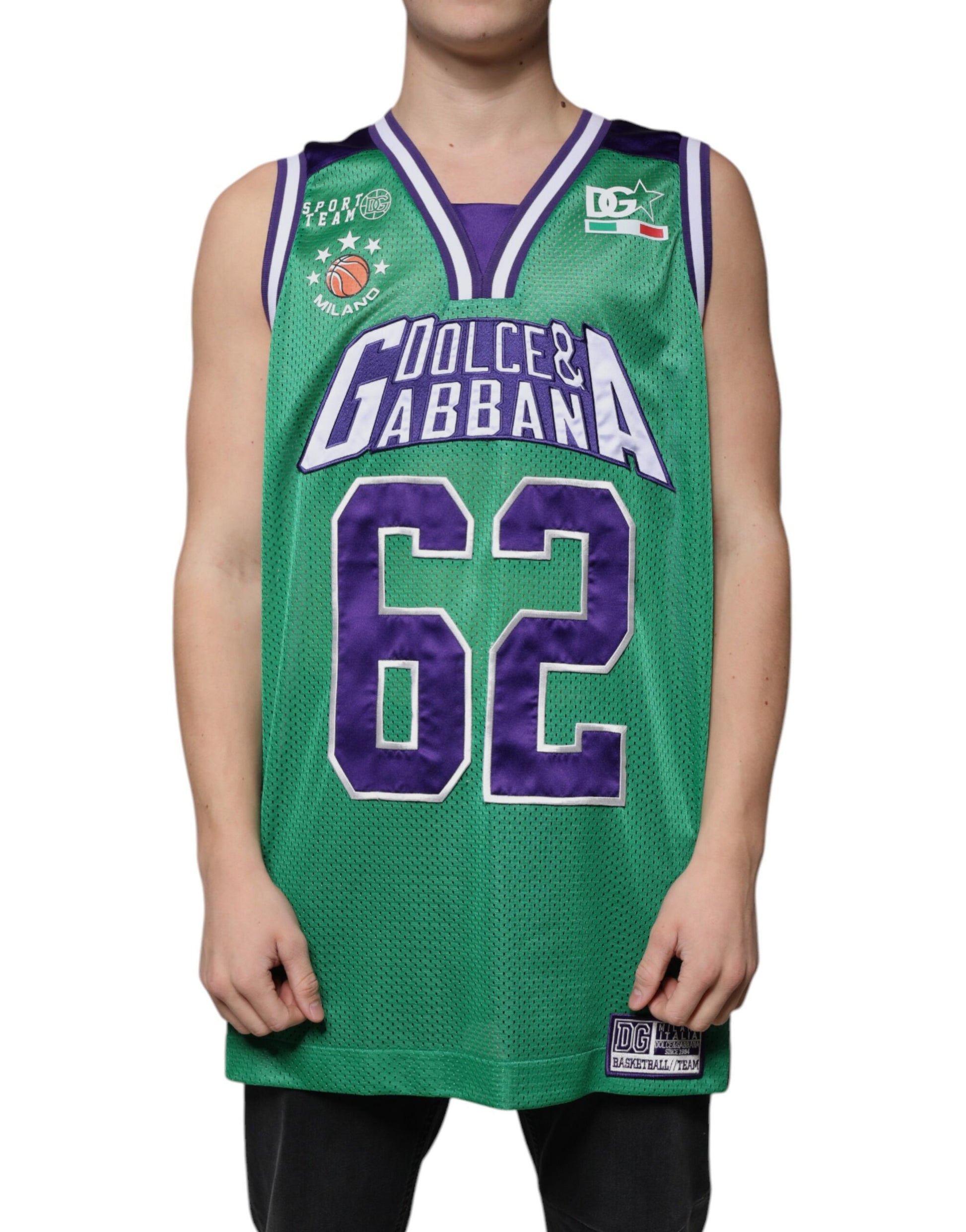 Green basketball jersey with number 62 on back