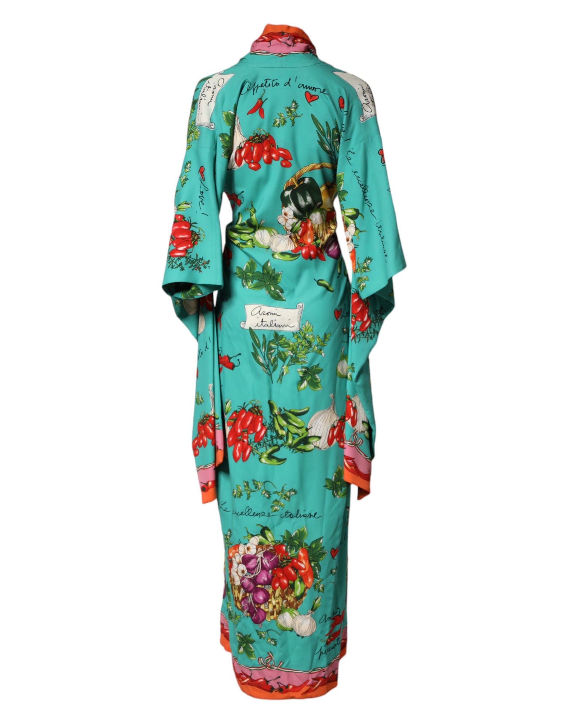 A long sleeve wrap coat dress with a green floral print