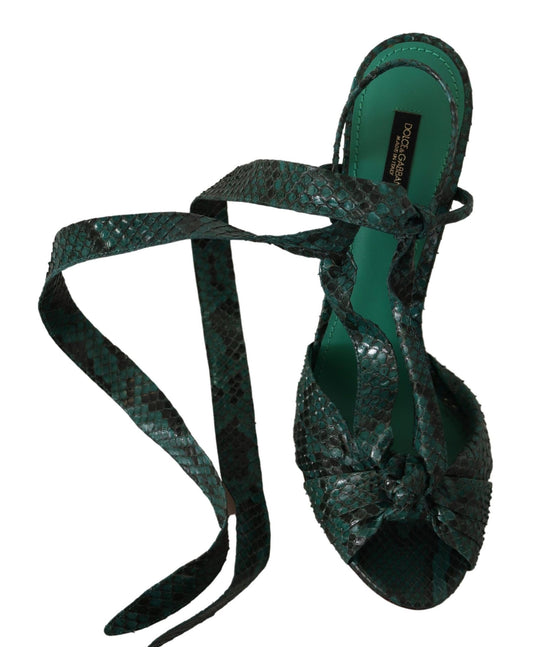 Green high heel sandal with strap detailing and embellishments