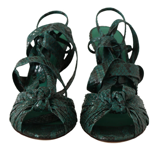Pair of green strappy sandals with bow detailing