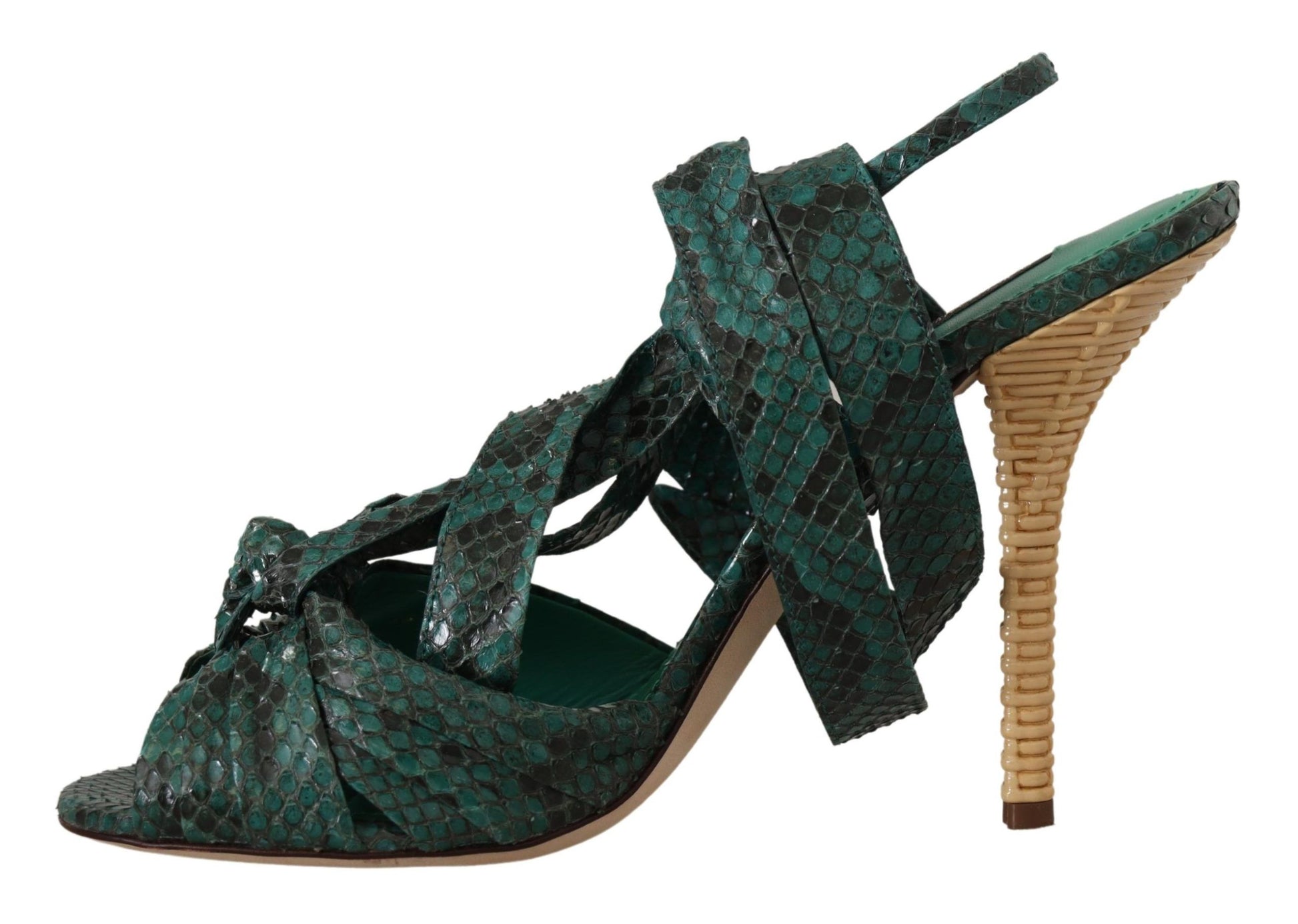 Green and brown high heel sandal with strap detailing