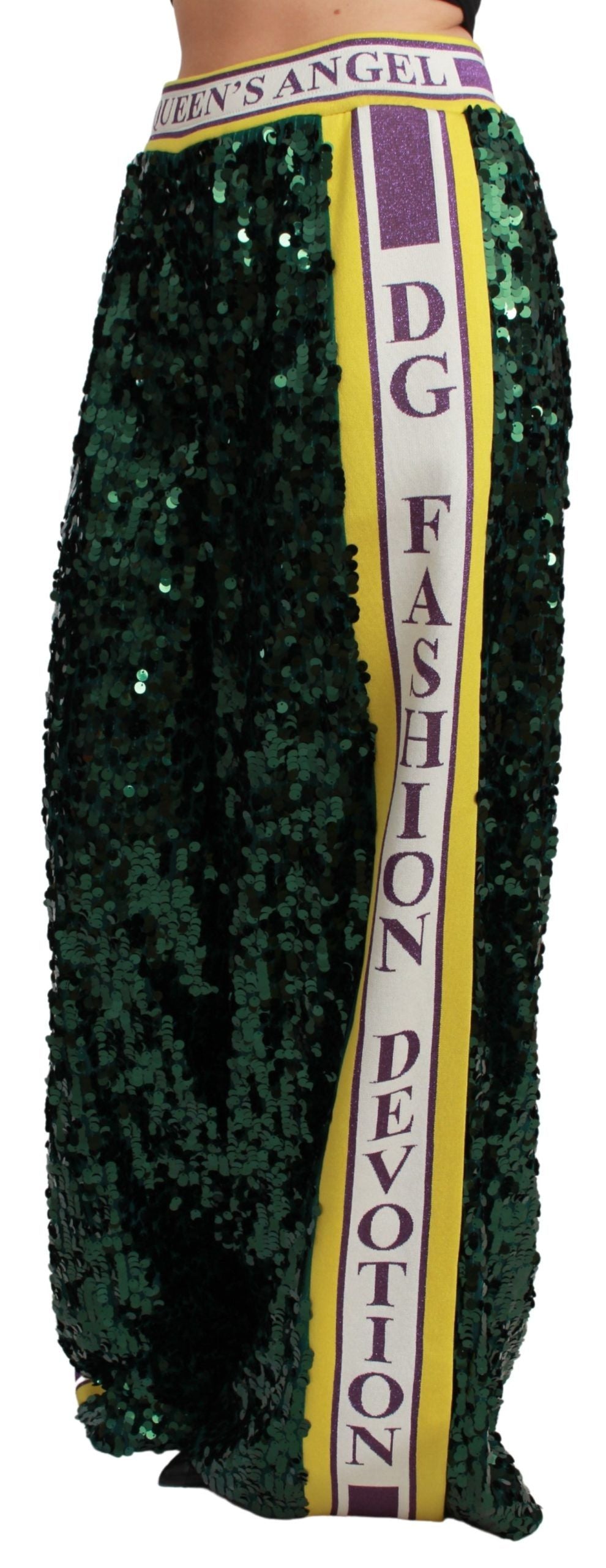 Pair of glittery pants with yellow stripe