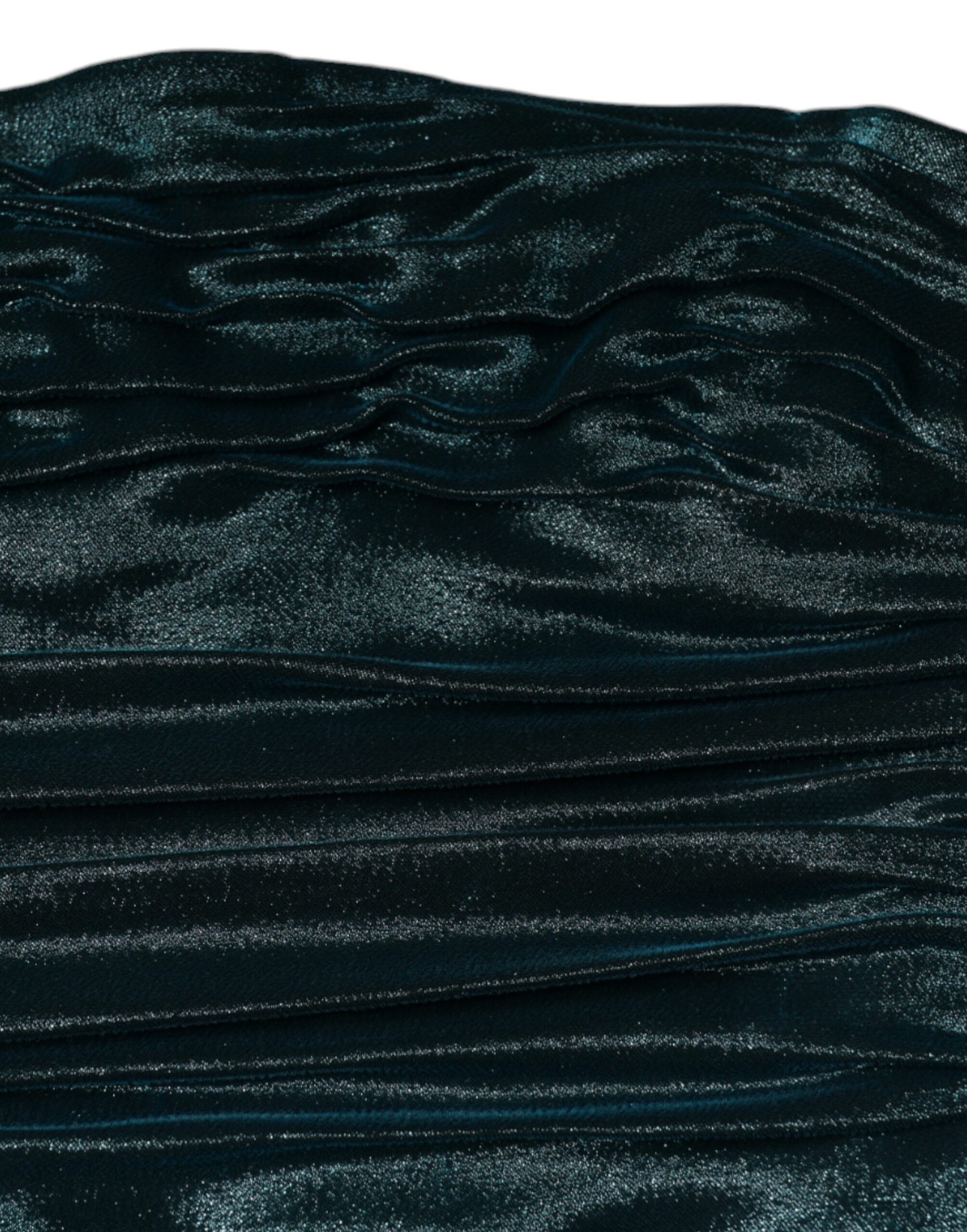 A fitted strapless dress in a green silk blend with satin texture