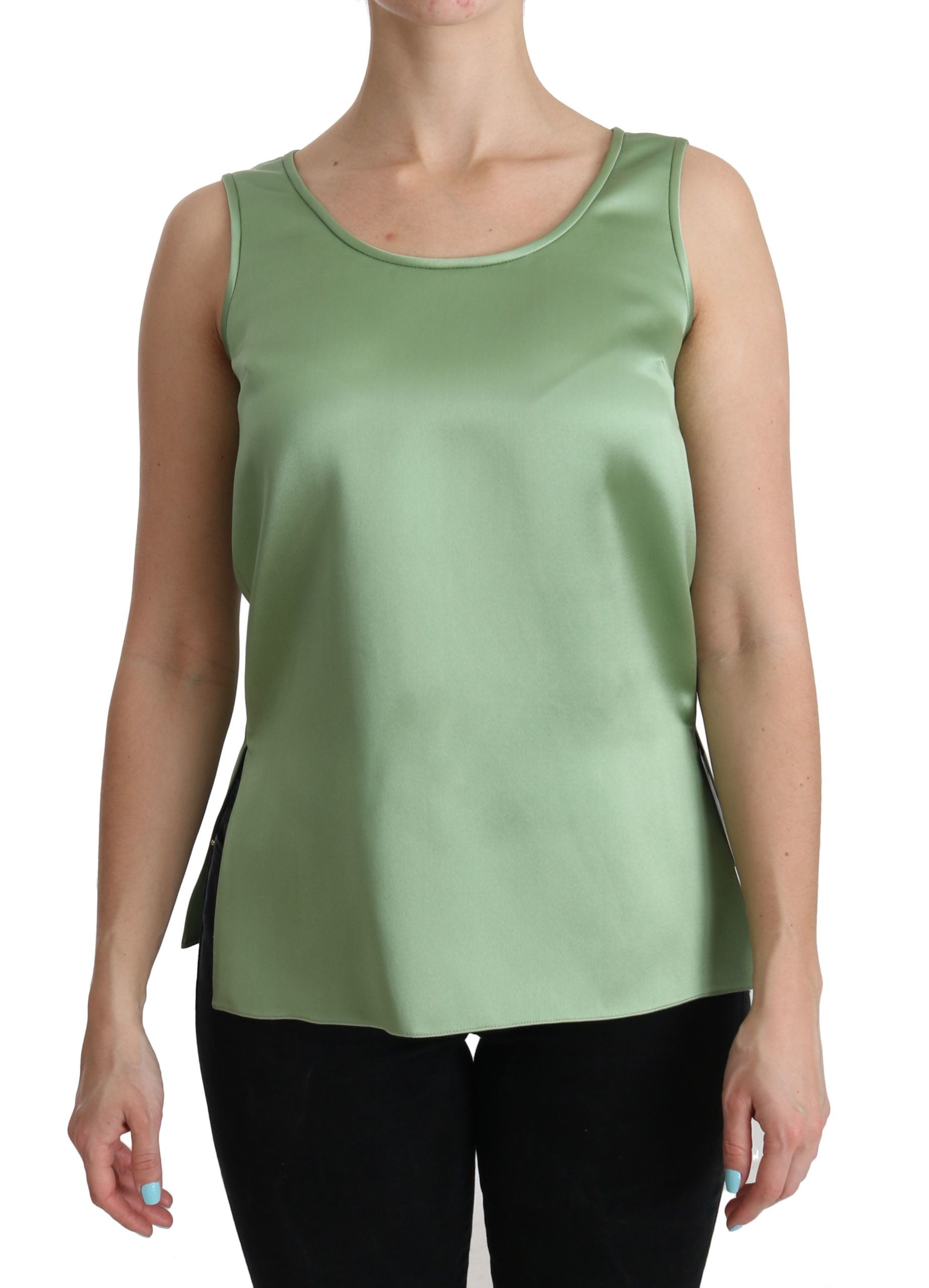 Green tank top on woman
