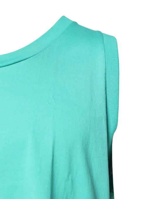 Teal sleeveless top with ribbed neckline