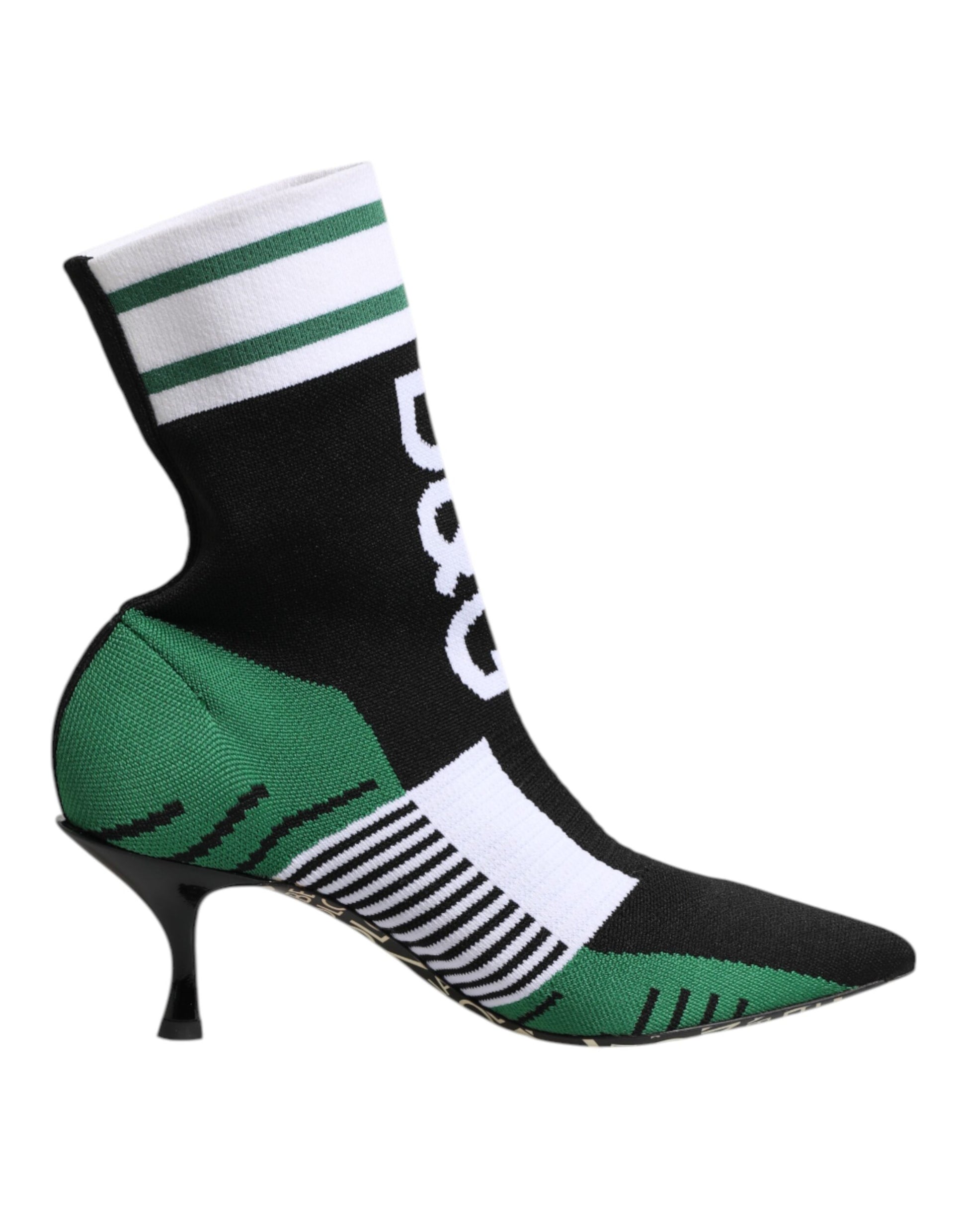 Green and white sock on a shoe