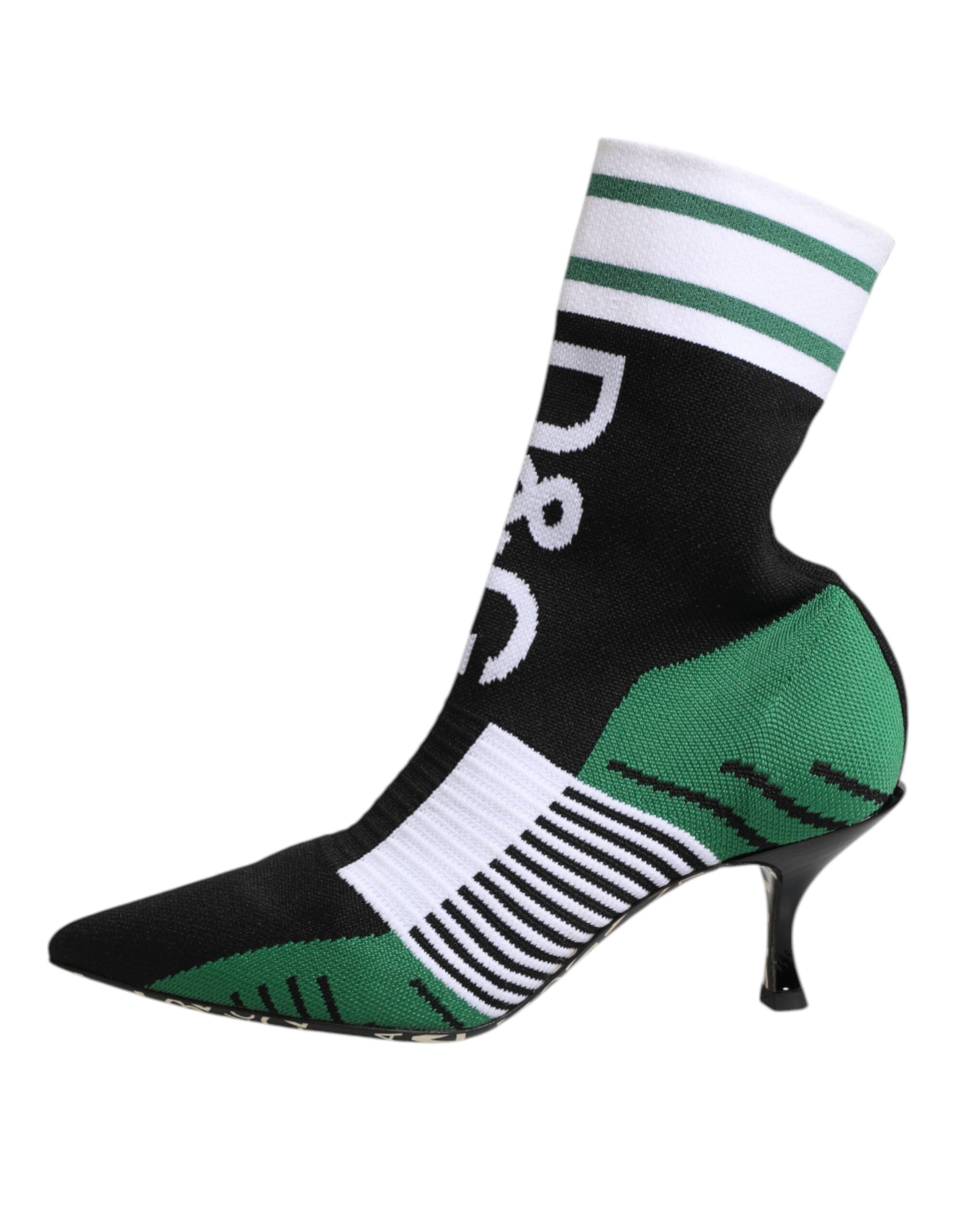 Green and white sock on a shoe