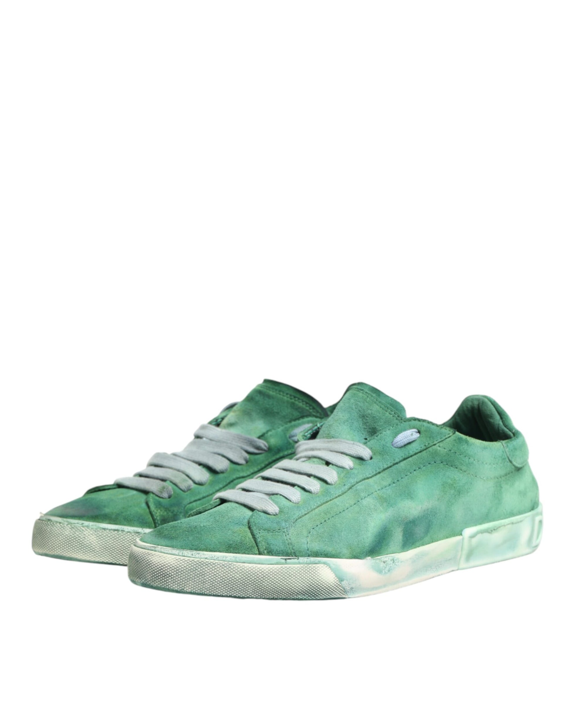 Green sneakers with white laces