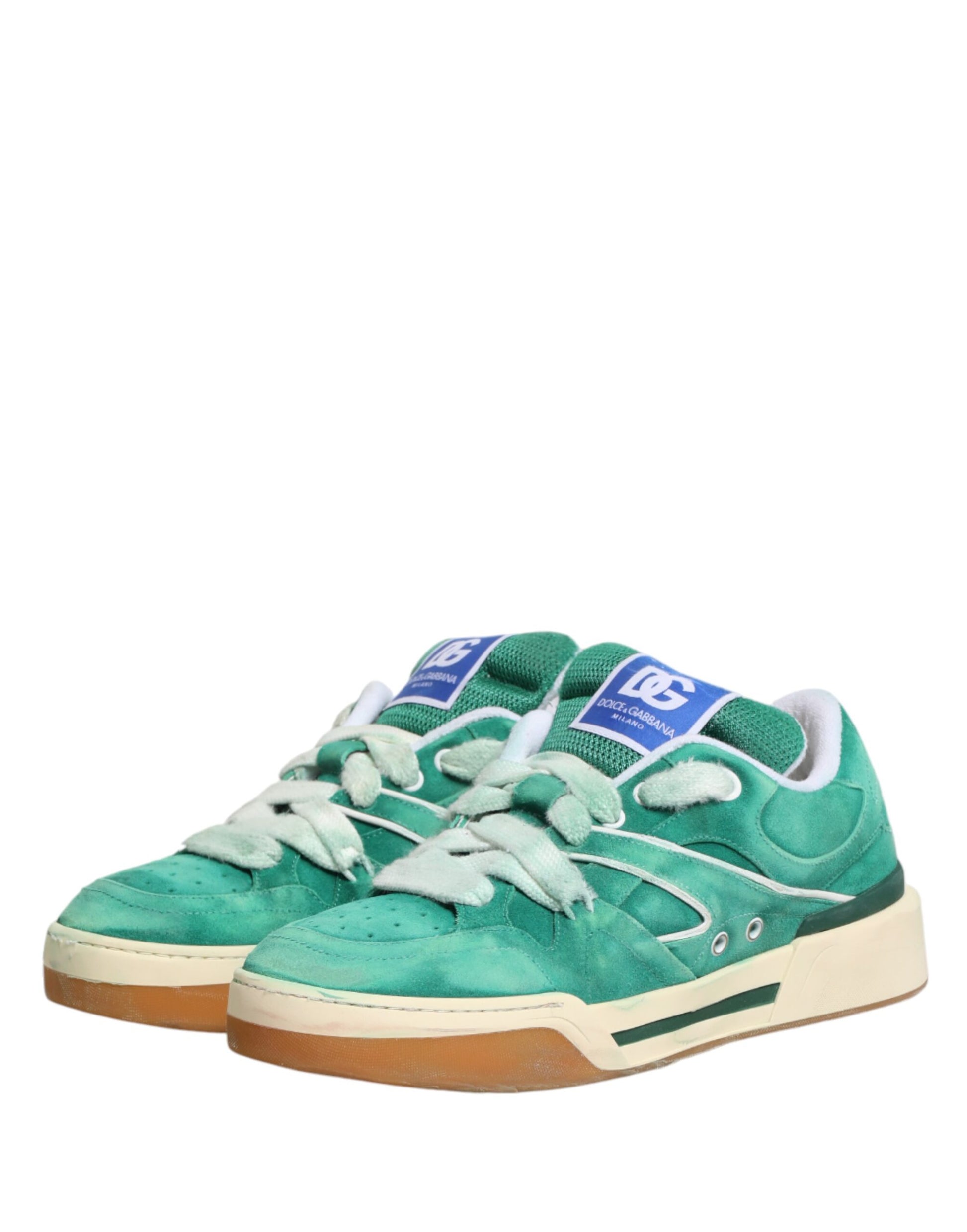 Green high top sneakers with white laces